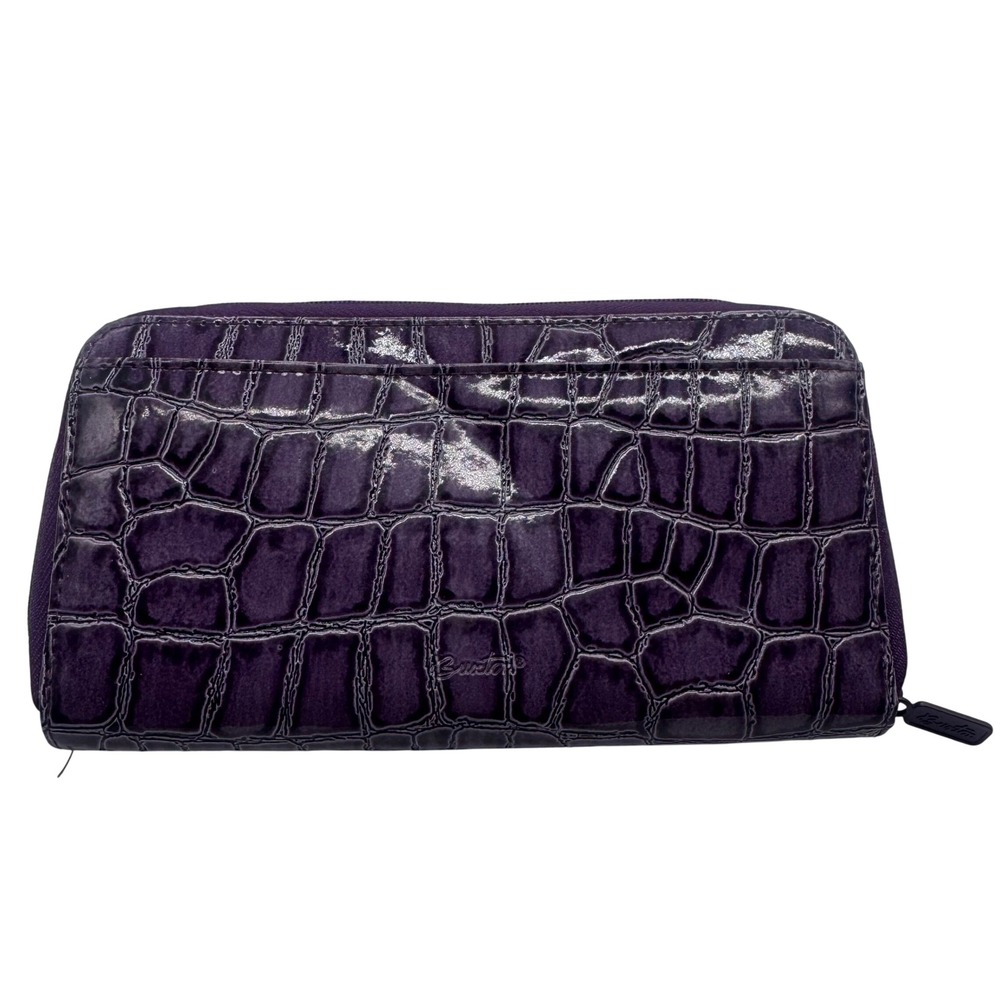Buxton Purple Croc Embossed Accordion Zip Around Wallet Organizer Large